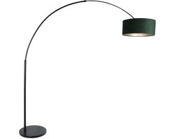 Zwarte vloerlamp/booglamp Sparkled Light 8127ZW met groen velours kap, Metaal/Textiel, Hoogte verstelbaar, Draaibaar en Uitschuifbaar, Steinhauer