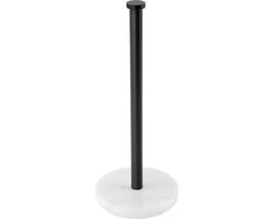 Zwarte Vrijstaande Keukenrolhouder met Marmeren Basis voor Stabiele en Ruimtebesparende Opstelling