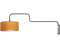 Zwarte Wandlamp Bloeba 4179ZW van Steinhauer met goud velours kap, metaal en textiel, draaibaar en uitklapbaar, ideaal voor binnen gebruik