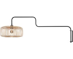 Zwarte Wandlamp Breeza-Beache 4160ZW van Steinhauer met naturel bamboe kap, 40 cm diameter, draaibaar en uitklapbaar, ideaal voor binnengebruik