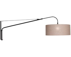 Zwarte wandlamp Elegant Classy 9324ZW met grijs linnen kap, metaal en textiel, uitschuifbaar, draaibaar en kantelbaar, Steinhauer, voor binnen gebruik