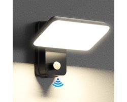 Zwarte wandlamp met bewegingssensor, waterdichte IP65 LED-wandlamp, binnen-/buitenwandlamp met draaibaar LED-paneel, voor tuin, terras, entree, warm wit, 3000 K, (Moet voor gebruik worden aangesloten op de hoofdvoeding)