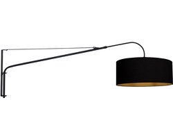 Zwarte Wandlamp Met Zwart Linnen Kap 50cm - Steinhauer Elegant Classy 3958ZW - Draaibaar, Kantelbaar en Uitschuifbaar, Metaal en Textiel, Trendy Binnengebruik