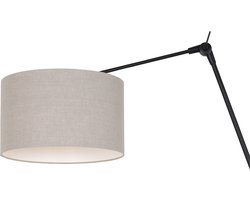 Zwarte wandlamp Prestige Chic 8119ZW met grijs grof linnen kap van Steinhauer, metaal en textiel, draaibaar en kantelbaar, voor binnengebruik