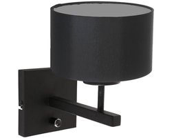 Zwarte Wandlamp Stang 7200ZW met schakelaar en kap Zwart Linnen - Metaal en Textiel - Modern - Steinhauer