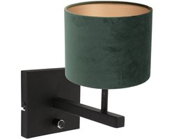 Zwarte wandlamp Stang 8174ZW met schakelaar, groene velours stof kap, metaal en textiel, Steinhauer - Modern design voor binnen gebruik