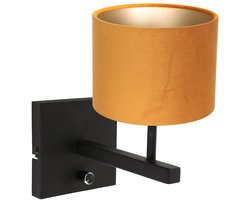 Zwarte Wandlamp Stang 8176ZW met Schakelaar, Gouden Velours Stof Kap, Metaal en Textiel, Steinhauer - Modern Design voor Binnengebruik