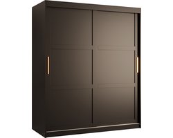 Zweefdeurkast Kledingkast met 2 schuifdeuren Garderobekast slaapkamerkast Kledingstang met planken (LxHxP): 150x200x60 cm - Rumble I (Zwart, 150)