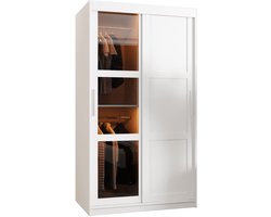 Zweefdeurkast Kledingkast met 2 schuifdeuren glanzen Garderobekast slaapkamerkast Kledingstang met planken | elegante kledingkast - DEMO 3 (100 cm, Wit)