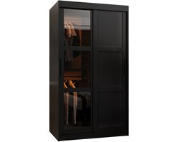 Zweefdeurkast Kledingkast met 2 schuifdeuren glanzen Garderobekast slaapkamerkast Kledingstang met planken | elegante kledingkast - DEMO 3 (100 cm, Zwart)