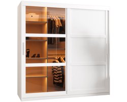 Zweefdeurkast Kledingkast met 2 schuifdeuren glanzen Garderobekast slaapkamerkast Kledingstang met planken | elegante kledingkast - DEMO 3 (180 cm, Wit) met lades