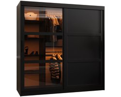 Zweefdeurkast Kledingkast met 2 schuifdeuren glanzen Garderobekast slaapkamerkast Kledingstang met planken | elegante kledingkast - DEMO 3 (180 cm, Zwart) met lades