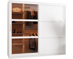 Zweefdeurkast Kledingkast met 2 schuifdeuren glanzen Garderobekast slaapkamerkast Kledingstang met planken | elegante kledingkast - DEMO 3 (200 cm, Wit) met lades