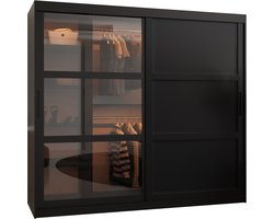 Zweefdeurkast Kledingkast met 2 schuifdeuren glanzen Garderobekast slaapkamerkast Kledingstang met planken | elegante kledingkast - DEMO 3 (200 cm, Zwart)