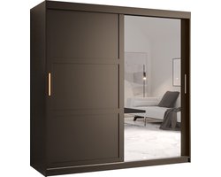 Zweefdeurkast met spiegel Kledingkast met 2 schuifdeuren Garderobekast slaapkamerkast Kledingstang met planken (LxHxP): 180x200x60 cm - Rumble II (Zwart, 180)