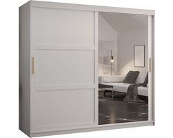 Zweefdeurkast met spiegel Kledingkast met 2 schuifdeuren Garderobekast slaapkamerkast Kledingstang met planken (LxHxP): 200x200x60 cm - Rumble II (Wit, 200)