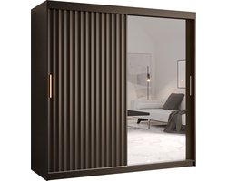 Zweefdeurkast met spiegel Kledingkast met 3 schuifdeuren Garderobekast slaapkamerkast Kledingstang met planken (LxHxP): 180x200x62 cm - Rikid W2 (Zwart, 180)