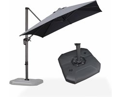 Zweefparasol 250x250 cm – 360° Draaibaar met Voet & Zwengel, UV-Bestendige Tuinparasol, Waterafstotend Polyester, Aluminium Frame, Vierkant, Grijs – Bella