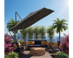 Zweefparasol 270x270 cm met Slinger en Kruisvoet – Industrial Home Luxe Draaibare Tuinparasol – UPF 50+ UV-bescherming – 360° Draaibaar & Kantelbaar – Staal & Polyester 180 g/m² – Grijs