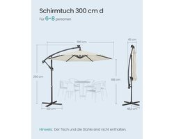Zweefparasol 300 cm met LED Solar Verlichting en Standaard – Depauwonen Luxe Hangparasol Beige – UPF 50+ UV-Bescherming – Kantelbaar – Met Zwengel – Voor Tuin, Terras en Balkon