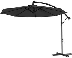 Zweefparasol 300 cm met Zwengel & Kruisvoet – UV-Bescherming – Vrijhangende Tuinparasol voor Terras, Balkon & Tuin – Donker grijs