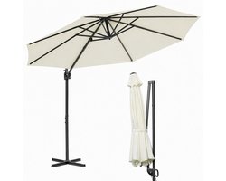 Zweefparasol - 300CM Beige - Incl. Kruisvoet - Waterdicht - UV 50+ Bescherming - 360° Draai- en Kantelbaar