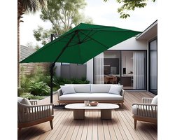 Zweefparasol 300x300 cm – 360° Draaibaar met Voetpedaal & 4-Standen Kantelbaar – UV50+ Waterdicht – Aluminium Frame – Tuin Parasol voor Terras, Balkon en Zwembad – Beige/Groen/Grijs/Rood – Mobili Bella