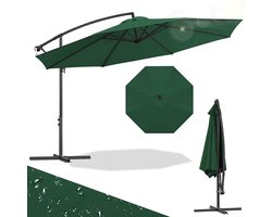 Zweefparasol 350 cm voor Balkon Terras Tuin - UPF 50+ Anti-UV Polyester - Verstelbaar Kantelbaar voor schaduw op elk moment - Sterke Metalen Verbindingen & 8 Ribben - Incl. Kruisvoet - Waterdicht - Snel Inklapbaar & Compact Opbergen Groen