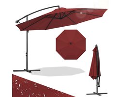 Zweefparasol 350 cm voor Balkon Terras Tuin - UPF 50+ Anti-UV Polyester - Verstelbaar Kantelbaar voor schaduw op elk moment - Sterke Metalen Verbindingen & 8 Ribben - Incl. Kruisvoet - Waterdicht - Snel Inklapbaar & Compact Opbergen Rood