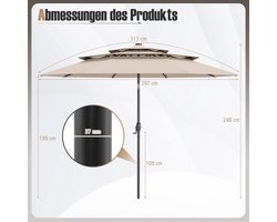 Zweefparasol Depauwonen 300 cm met LED-verlichting op zonne-energie – Windbestendige en stabiele terrasparasol – Automatisch kantelbaar 35° – Premium polyester – Rond – Beige – Patio, Balkon en Tuin