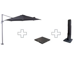Zweefparasol Hawaii S - met voet en hoes - Zwart - 300 cm