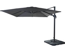 Zweefparasol MCW-A96, 3x3m (Ø4,24m) draaibaar, polyester aluminium/staal 23kg ~ antraciet met standaard