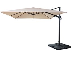 Zweefparasol MCW-A96, 3x3m (Ø4,24m) draaibaar, polyester aluminium/staal 23kg ~ crème met standaard