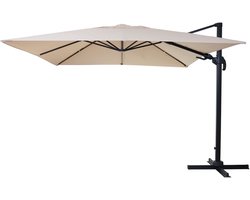Zweefparasol MCW-A96, 3x3m (Ø4,24m) draaibaar, polyester aluminium/staal 23kg ~ crème zonder voet