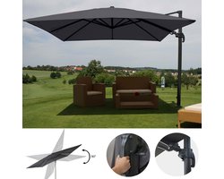 Zweefparasol MCW-A96, 3x4m (Ø5m) draaibaar, polyester/aluminium 26kg ~ antraciet zonder voet, draaibaar