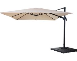 Zweefparasol MCW-A96, 3x4m (Ø5m) draaibaar, polyester/aluminium 26kg ~ crème met standaard, draaibaar
