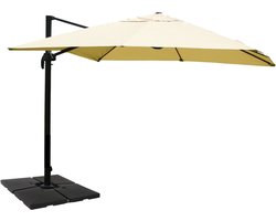Zweefparasol MCW-A96, 3x4m (Ø5m) polyester aluminium/staal 26kg ~ crème met standaard, draaibaar