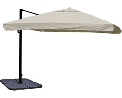 Zweefparasol MCW-A96, 3x4m (Ø5m) polyester aluminium/staal 26kg ~ Flap, crème-grijs met voet