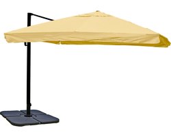 Zweefparasol MCW-A96, horeca, 3x3m (Ø4,24m) polyester aluminium/staal 23kg ~ Flap, crème met voet, draaibaar