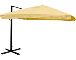 Zweefparasol MCW-A96, horeca, 3x3m (Ø4,24m) polyester aluminium/staal 23kg ~ Flap, crème zonder voet, draaibaar