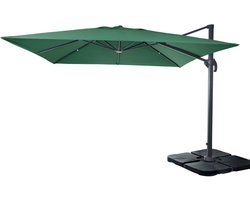 Zweefparasol MCW-A96, parasol 3x3m (Ø4,24m) polyester aluminium/staal 23kg ~ donkergroen met voet