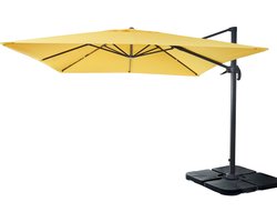 Zweefparasol MCW-A96, parasol 3x3m (Ø4.24m) polyester aluminium/staal 23kg ~ geel met voet