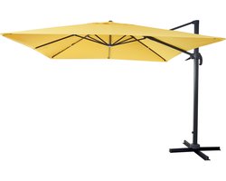 Zweefparasol MCW-A96, parasol 3x3m (Ø4.24m) polyester aluminium/staal 23kg ~ geel zonder voet