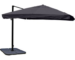 Zweefparasol MCW-A96, parasol, 3x4m (Ø5m) polyester/aluminium 26kg ~ Flap, antraciet met standaard, draaibaar