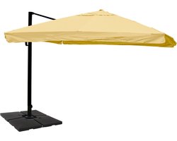 Zweefparasol MCW-A96, parasol, 3x4m (Ø5m) polyester/aluminium 26kg ~ Flap, crème met standaard, draaibaar