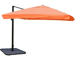 Zweefparasol MCW-A96, parasol catering 3x3m (Ø4.24m) polyester/aluminium 23kg ~ Flap, terracotta met voet