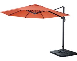 Zweefparasol MCW-A96, parasol, rond Ø 3m polyester aluminium/staal 23kg ~ terracotta met voet, draaibaar