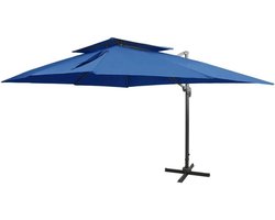 Zweefparasol met dubbel dak - Tuinparasol Schaduwdoek - Bescherming tegen zon - Kantelbaar 360 graden draaibaar - 400x300 cm - Azuurblauw