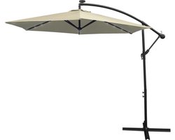 Zweefparasol met LED verlichting 300 cm Crème - Kantelbaar 360 º UV-bescherming -Inclusief Waterdichte Beschermhoes - 24 LED lampjes- Hangparasol Parasol Tuin