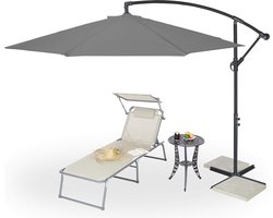 zweefparasol met voet, ∅ 300 cm, met hoes, zwengel, draaibaar, stabiel, XXL parasol met kruisvoet, grijs